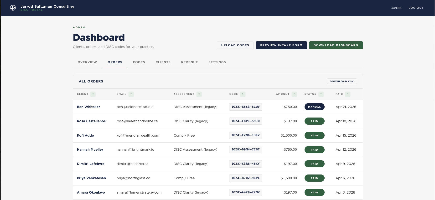 Orders ledger