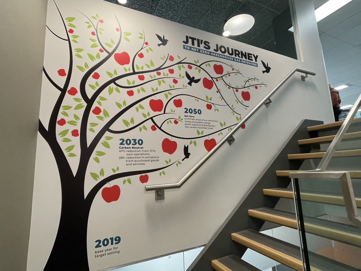 JTI Toronto sustainability wall, net-zero stairwell installation