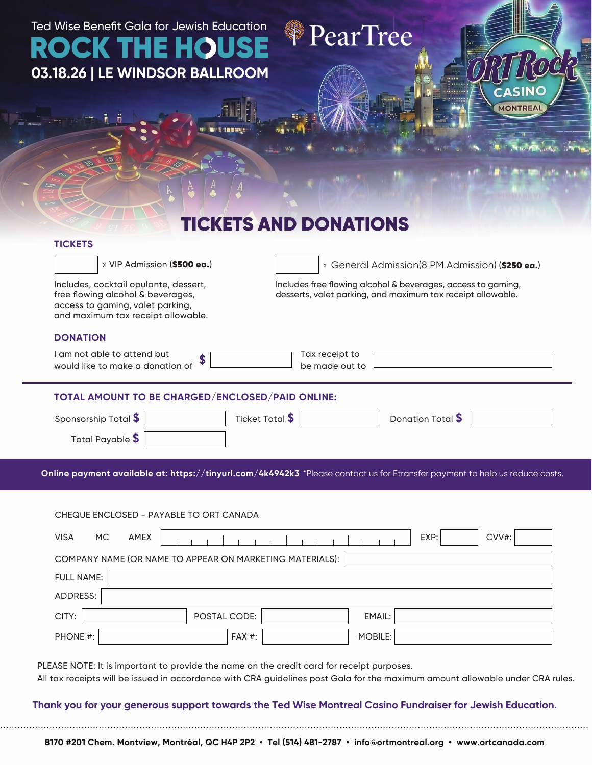 Rock the House ticket and donation response form
