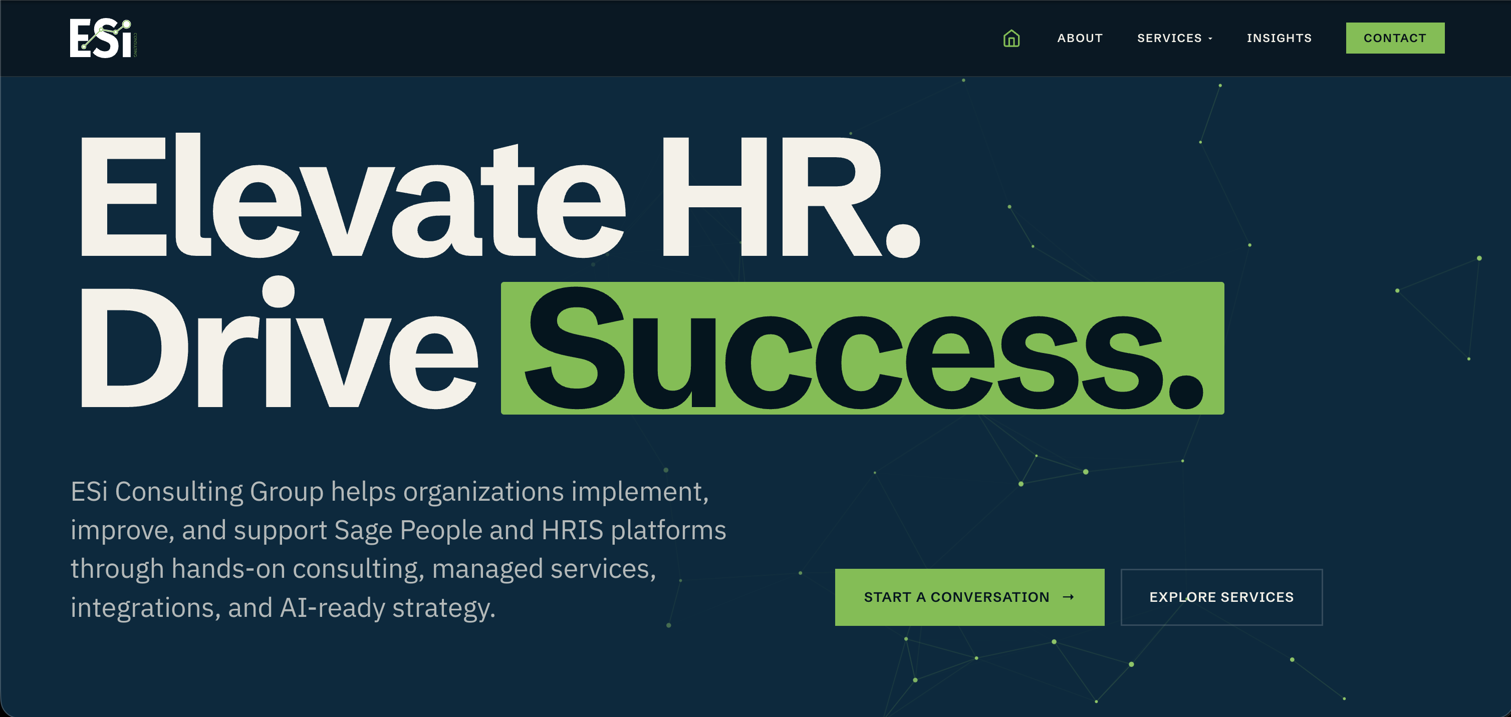 ESi Consulting Group website redesign with the headline Elevate HR. Drive Success.